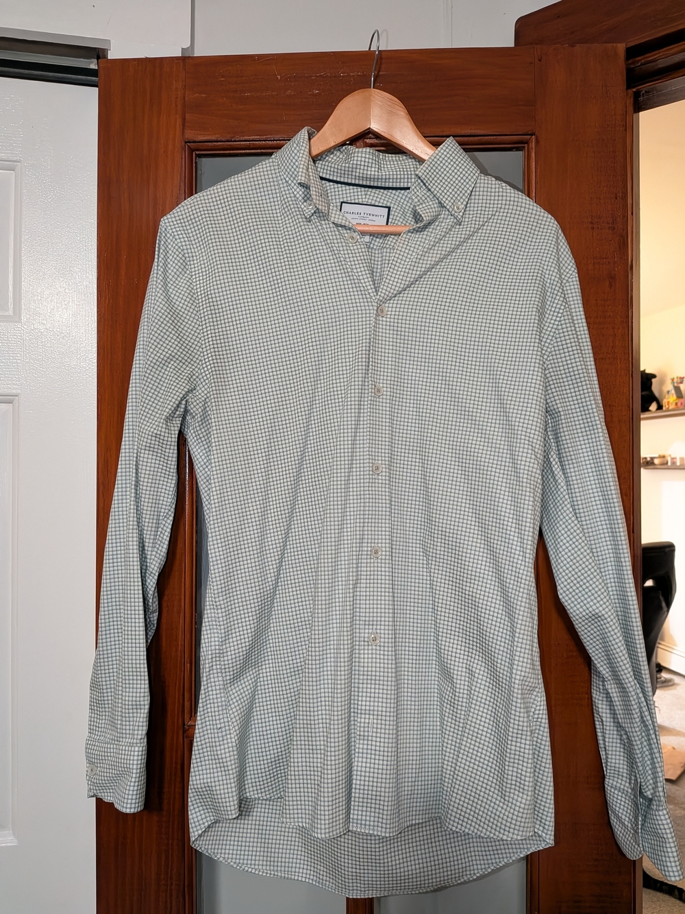 Charles Tyrwhitt Light Green and White Small Check Dress Shirt
